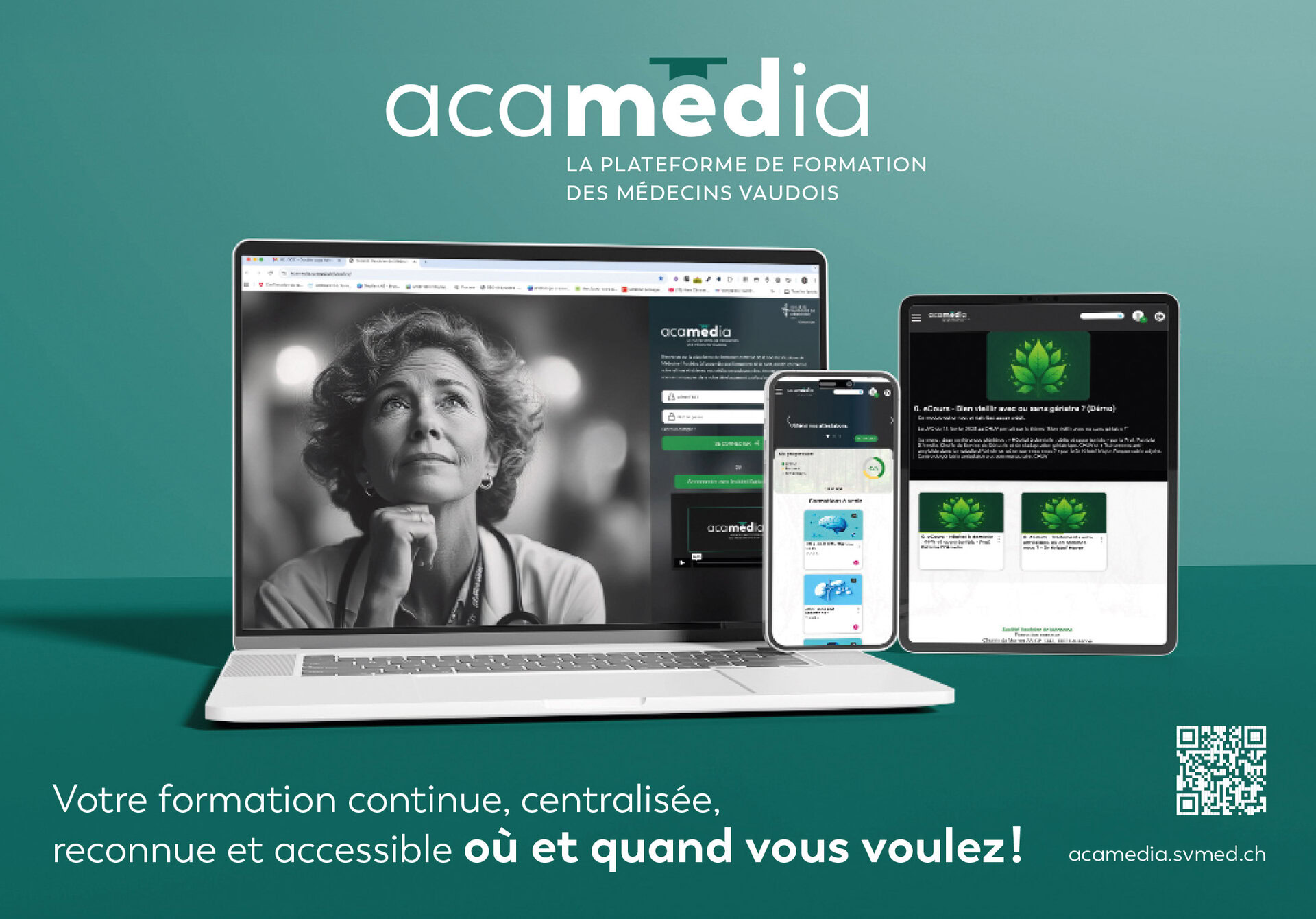 Branding et identité visuelle d'Acamedia, plateforme  de formation en ligne des médecins vaudois